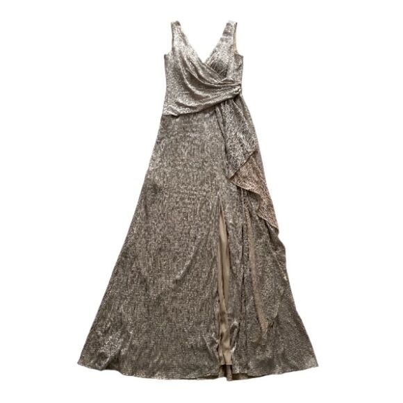 Oleg Cassini Dresses & Skirts - Oleg Cassini Women’s 4 Neck Metallic Sheath Gown with Skirt Slit Formal